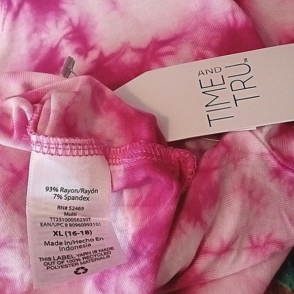 115 NWT Time and Tru Pink and White Tie-dye Sz XL - Picture 6 of 7